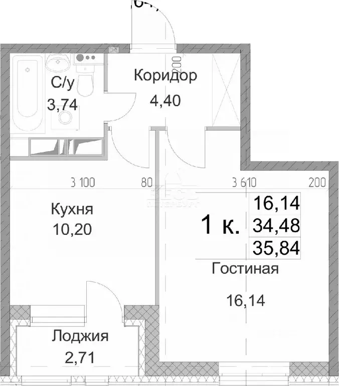 1-к кв. Санкт-Петербург Студенческая ул., 14к1 (34.48 м) - Фото 1