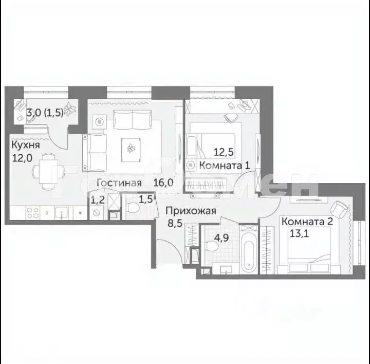 3-к кв. Москва ул. Вильгельма Пика, 1 (71.2 м) - Фото 1