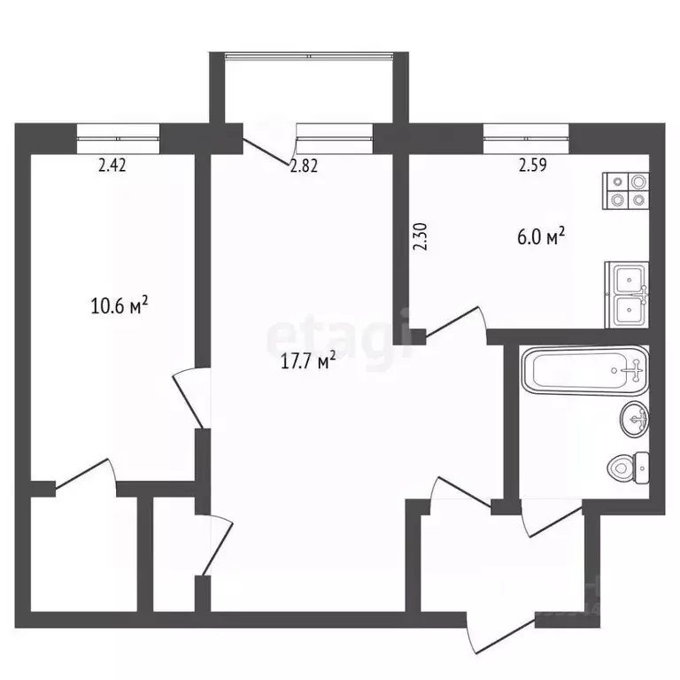 2-к кв. Тюменская область, Тюмень Профсоюзная ул., 7 (40.8 м) - Фото 2