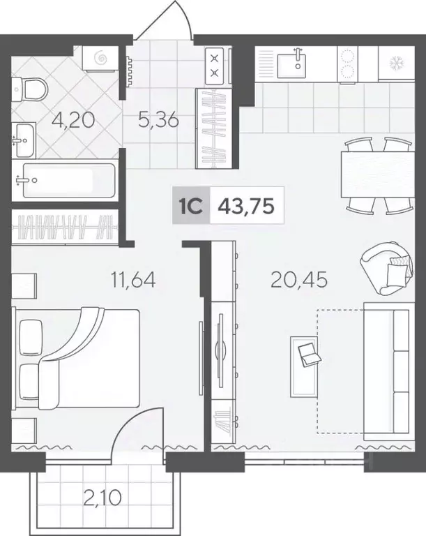 1-к кв. Тюменская область, Тюмень Гилевский жилрайон,  (43.75 м) - Фото 1