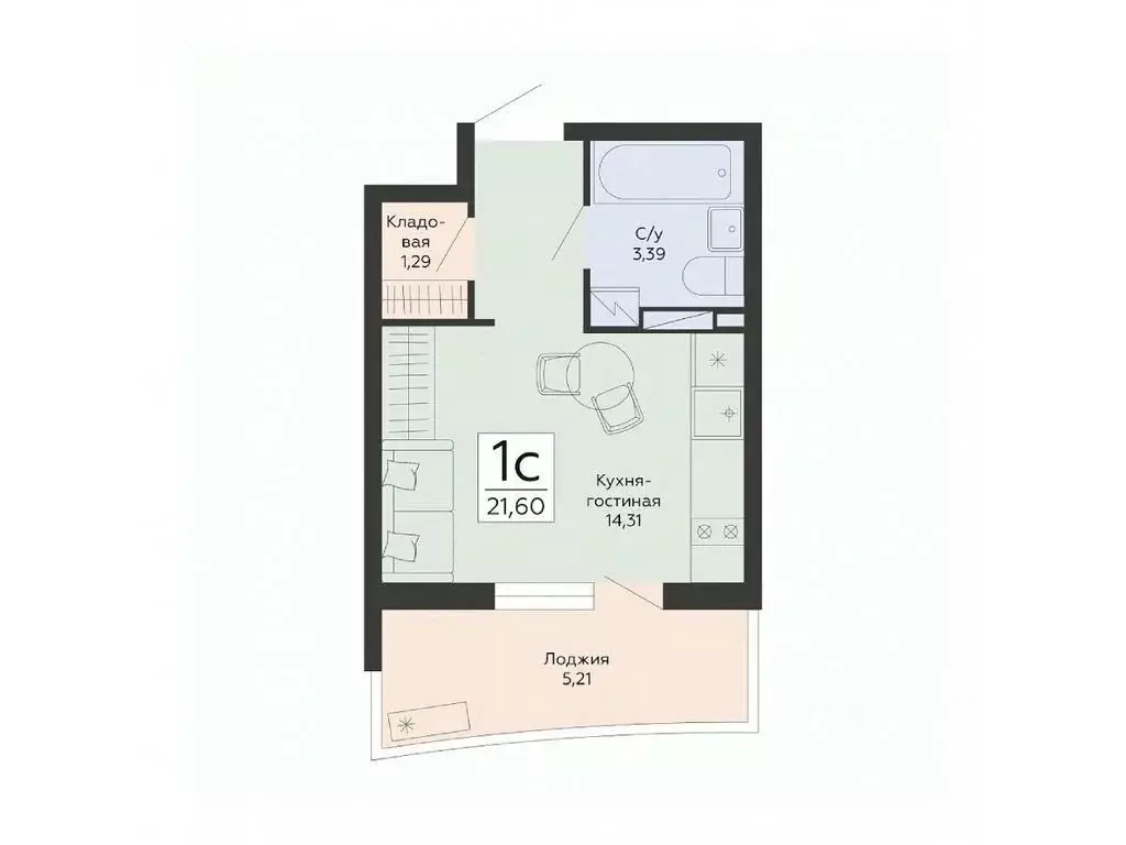 Студия Воронежская область, Воронеж ул. Туполева, 5Н (21.6 м) - Фото 1