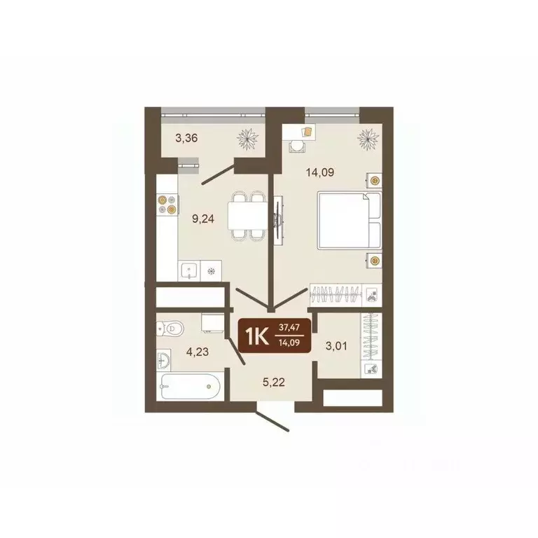 1-к кв. Кемеровская область, Новокузнецк Макеевская ул. (37.47 м) - Фото 2