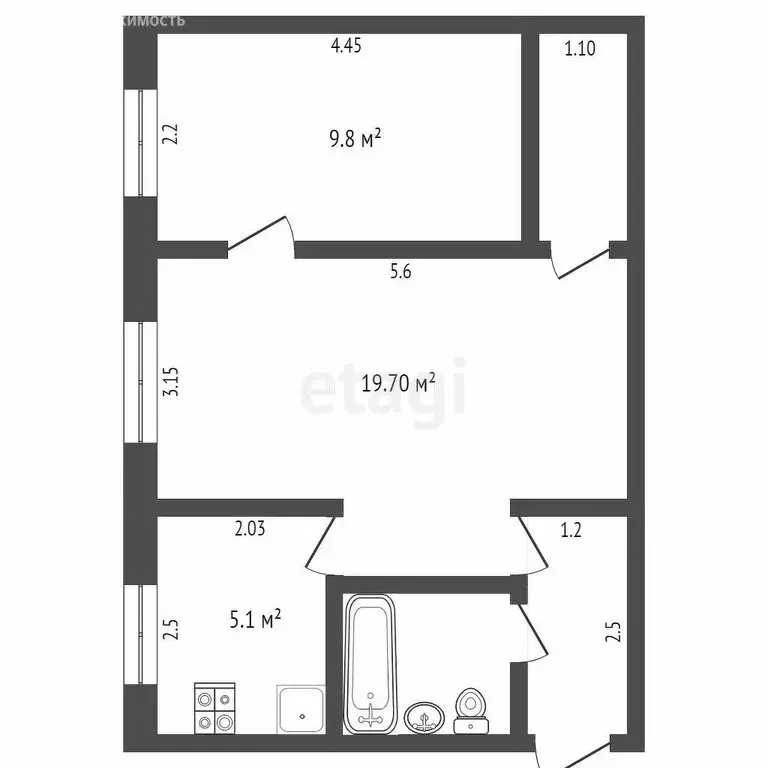 2-комнатная квартира: Тюмень, улица Мельникайте, 101 (45.5 м) - Фото 1