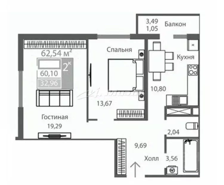 2-к кв. Крым, Симферополь ул. Никанорова, 4 (57.7 м) - Фото 2