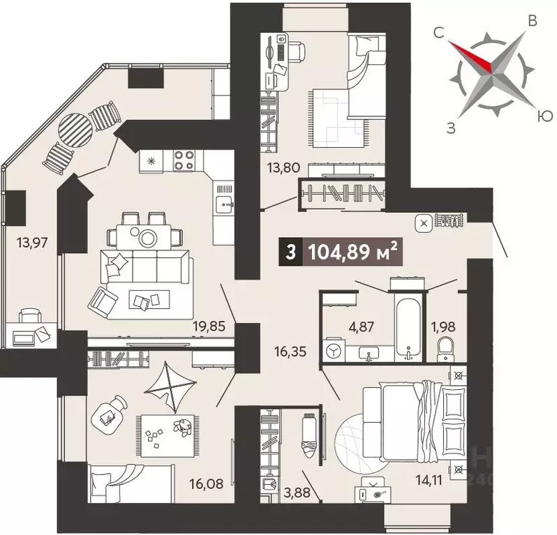 3-к кв. Пензенская область, Пенза ул. 8 Марта, 31к5 (104.89 м) - Фото 0