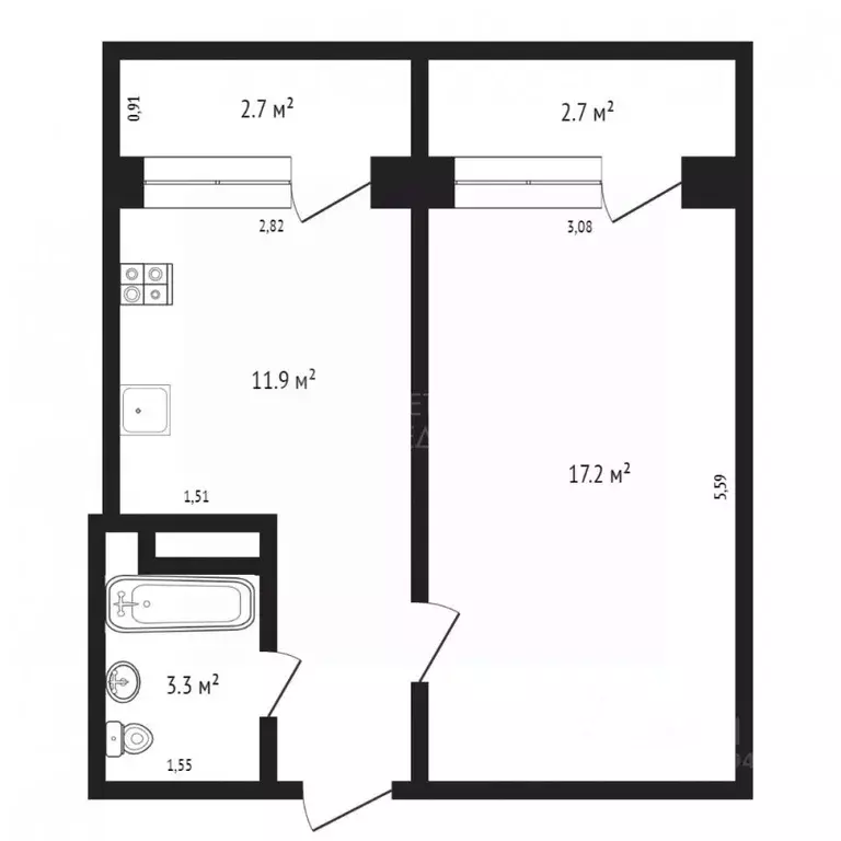 Студия Тюменская область, Тюмень Интернациональная ул., 199к1 (28.0 м) - Фото 2