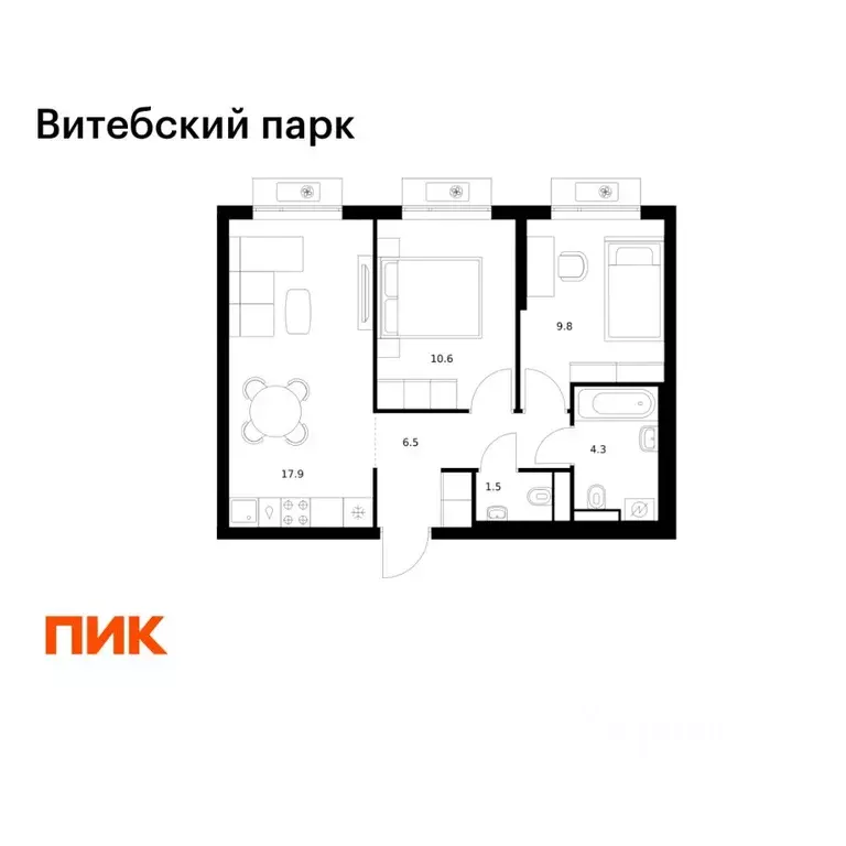 2-к кв. Санкт-Петербург Витебский Парк жилой комплекс (50.6 м) - Фото 1
