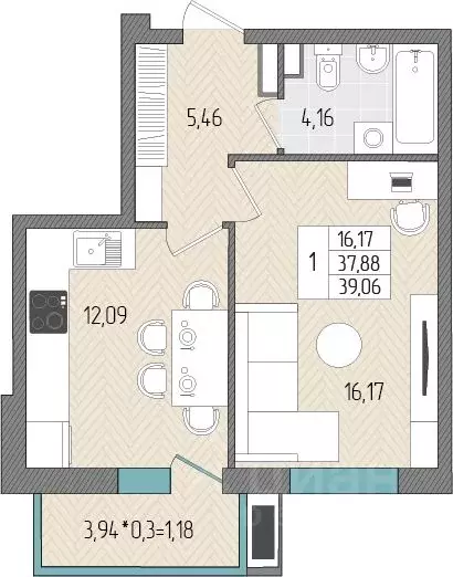 1-к кв. Краснодарский край, Темрюк Сады у моря жилой комплекс (39.06 ... - Фото 1