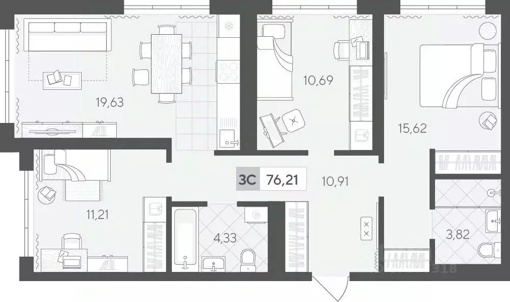 3-к кв. Тюменская область, Тюмень ул. Сергея Корепанова, 34 (76.21 м) - Фото 0