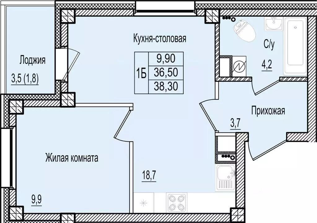 1-к кв. Псковская область, Псков Крестовский жилой комплекс (38.3 м) - Фото 0