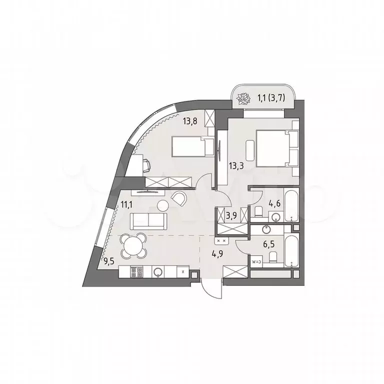 3-к. квартира, 71 м, 5/35 эт. - Фото 0