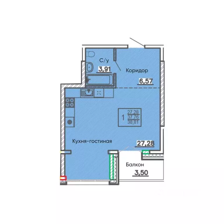 Свободной планировки кв. Бурятия, Улан-Удэ Энергетик мкр,  (38.81 м) - Фото 1