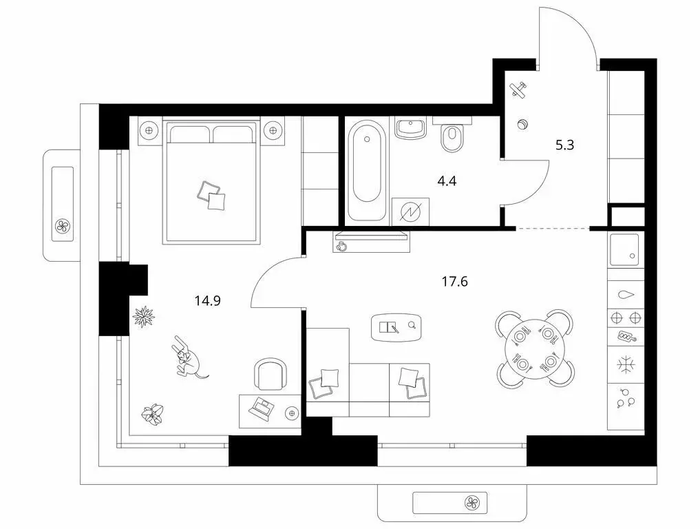1-комнатная квартира: Казань, ЖК Сиберово, 3 (42.2 м) - Фото 1