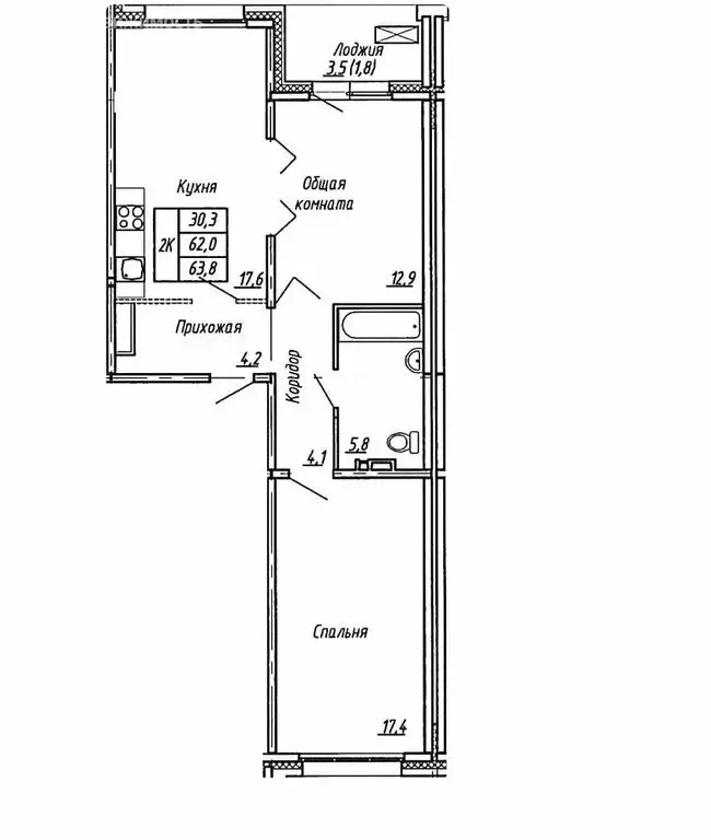 2-комнатная квартира: Тосненский район, посёлок Тельмана, Парковая ... - Фото 1