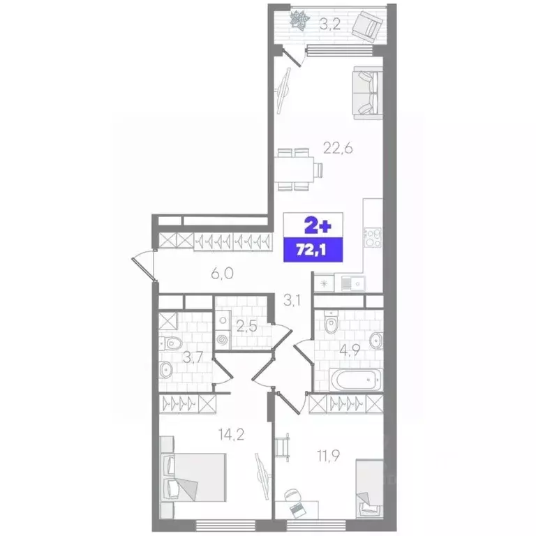 2-к кв. Тюменская область, Тюмень ДОК мкр,  (72.1 м) - Фото 0