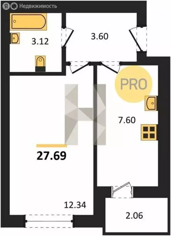 1-комнатная квартира: Пионерский, улица Гептнера, 19 (27.69 м) - Фото 0