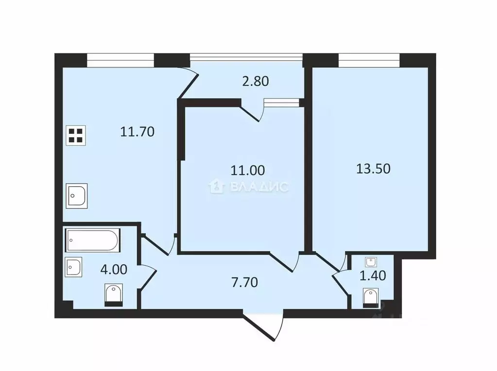 Квартира, 2 комнаты, 49.3 м - Фото 0