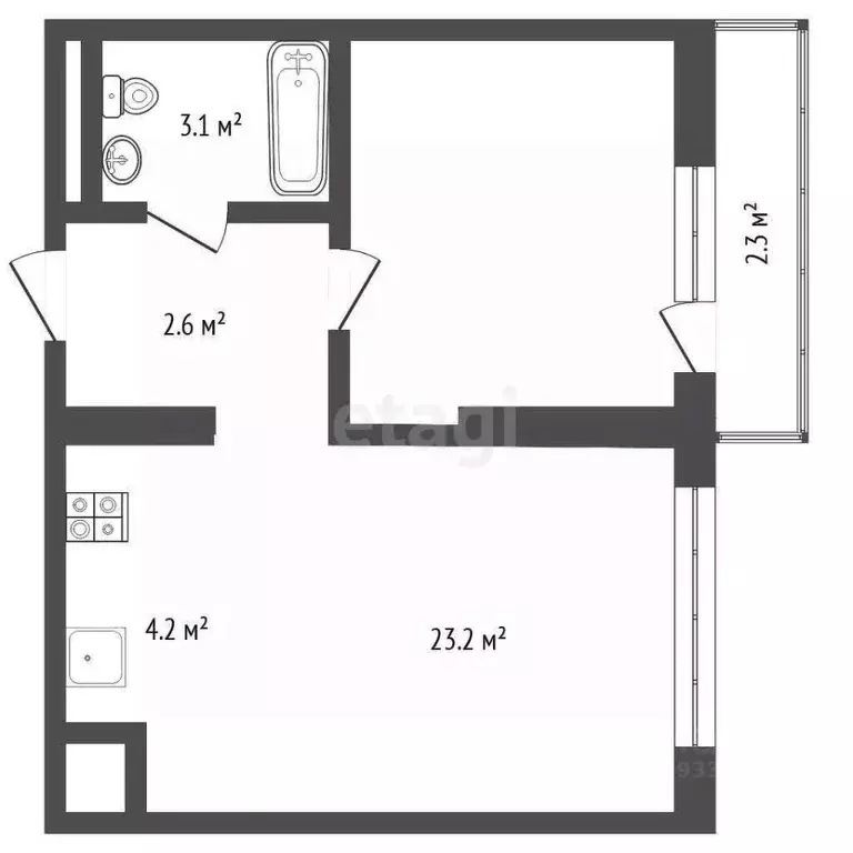 1-к кв. Тюменская область, Тюмень ул. Тимирязева, 8к1 (32.2 м) - Фото 2