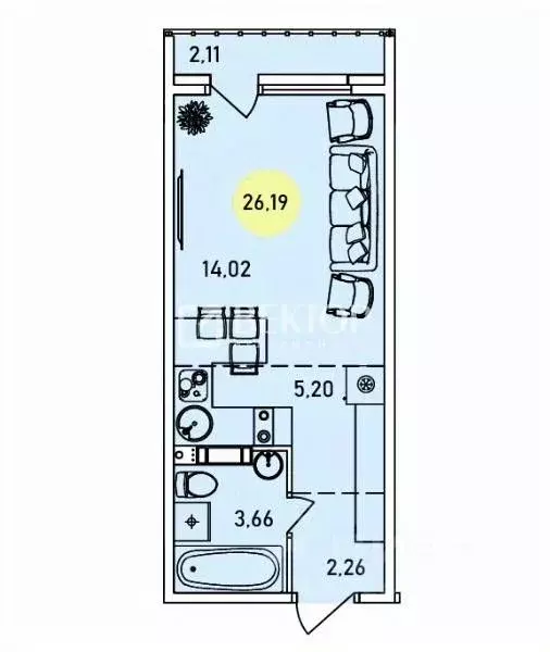 Студия Ярославская область, Ярославль 2-й мкр,  (26.19 м) - Фото 2