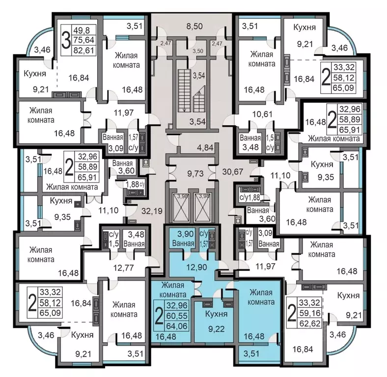 2-к кв. Калужская область, Калуга ул. Минская, 23к1 (64.06 м) - Фото 1