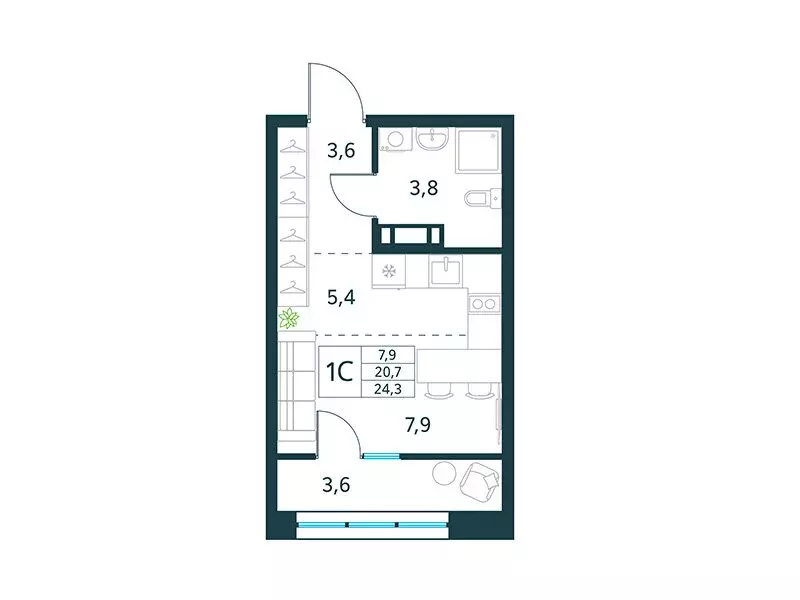 Квартира-студия: Чита, микрорайон Хороший, 14 (27.4 м) - Фото 1