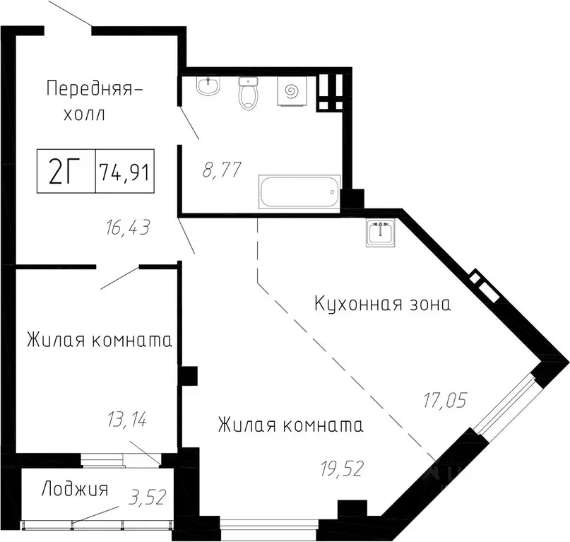 2-к кв. Приморский край, Владивосток ул. Мусоргского, 74к1 (75.2 м) - Фото 0