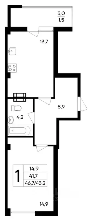1-к кв. Крым, Симферополь ул. 51-й Армии, уч126 (46.7 м) - Фото 1