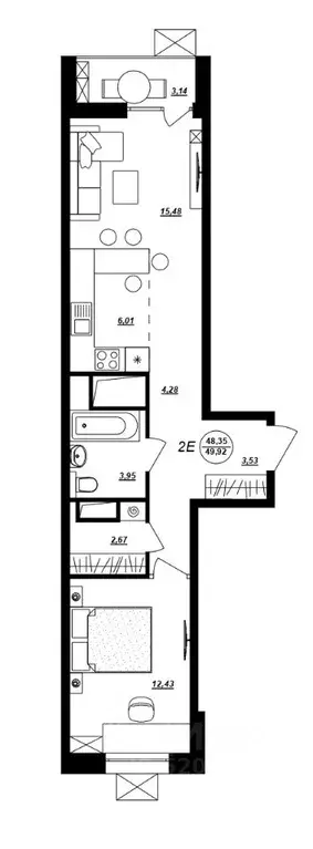 2-к кв. Хабаровский край, Хабаровск ул. Демьяна Бедного (49.92 м) - Фото 1