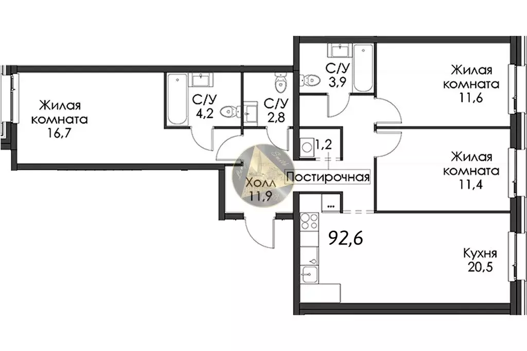 3-комнатная квартира: Санкт-Петербург, Галерный проезд, 1к2 (92.6 м) - Фото 1