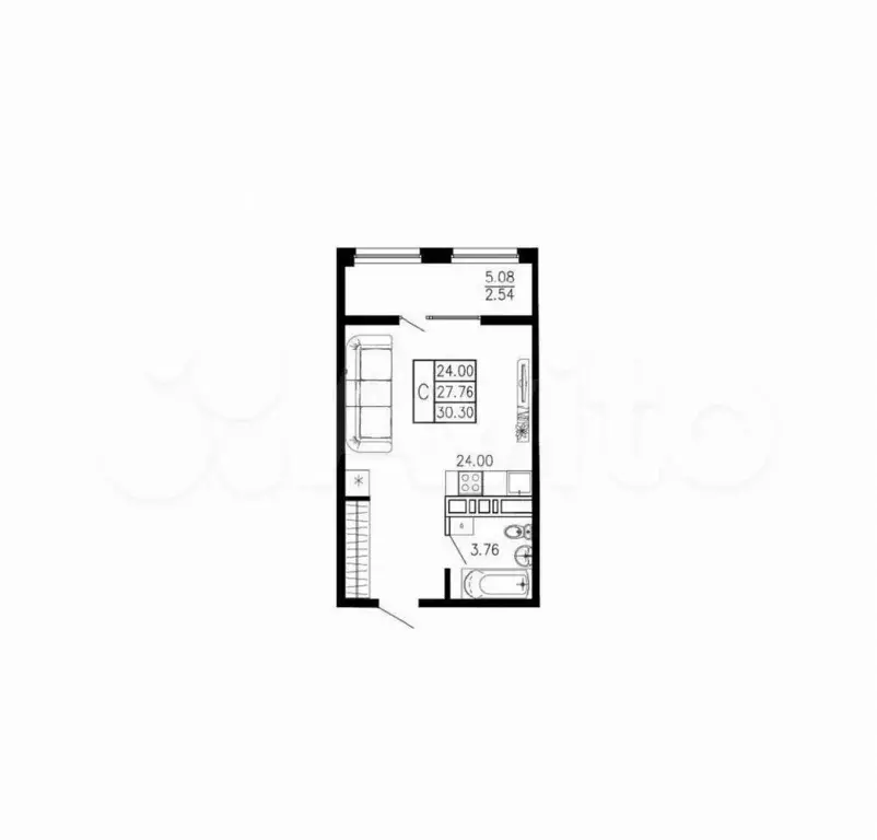 Квартира-студия, 30,3 м, 3/8 эт. - Фото 1