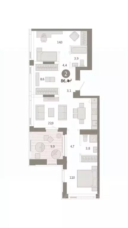 2-к кв. Тюменская область, Тюмень Зарека жилой комплекс (86.33 м) - Фото 1