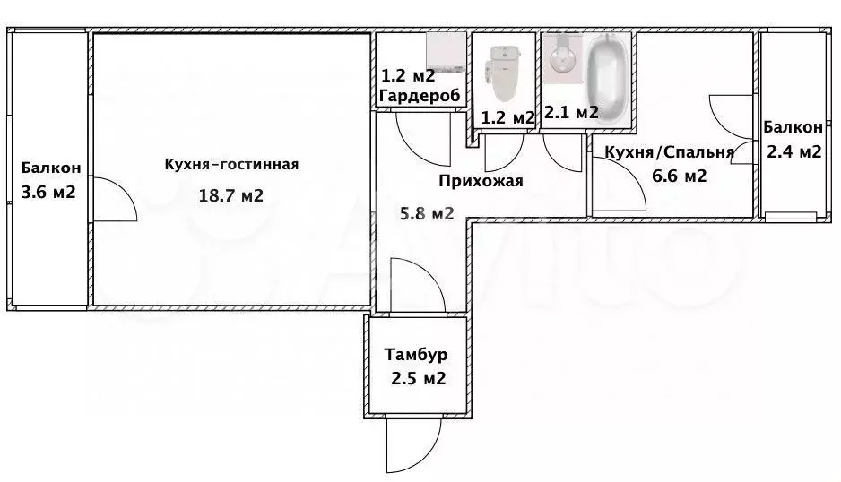 1-к. квартира, 40 м, 3/9 эт. - Фото 1