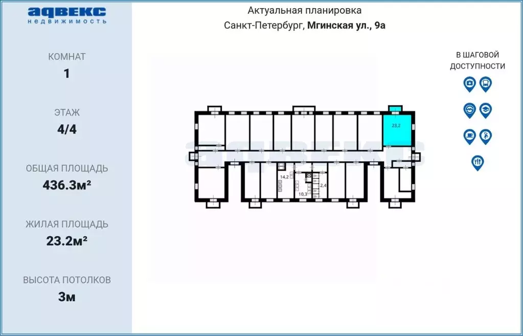 Комната Санкт-Петербург Мгинская ул., 9 (23.2 м) - Фото 2