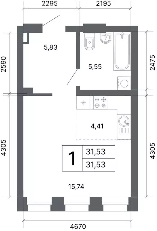 1-комнатная квартира: Екатеринбург, улица Мира, 47/7 (31.4 м) - Фото 1