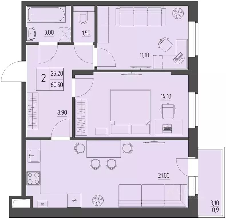 2-к кв. Ростовская область, Батайск ул. Макаровского, 4к2 (59.6 м) - Фото 0