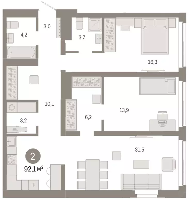 2-комнатная квартира: Новосибирск, Большевистская улица, 66 (92.05 м) - Фото 2