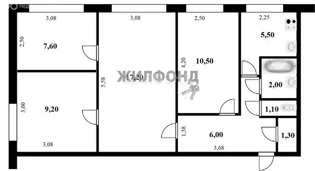 3-комнатная квартира: Новосибирск, улица Челюскинцев, 38 (60.7 м) - Фото 0