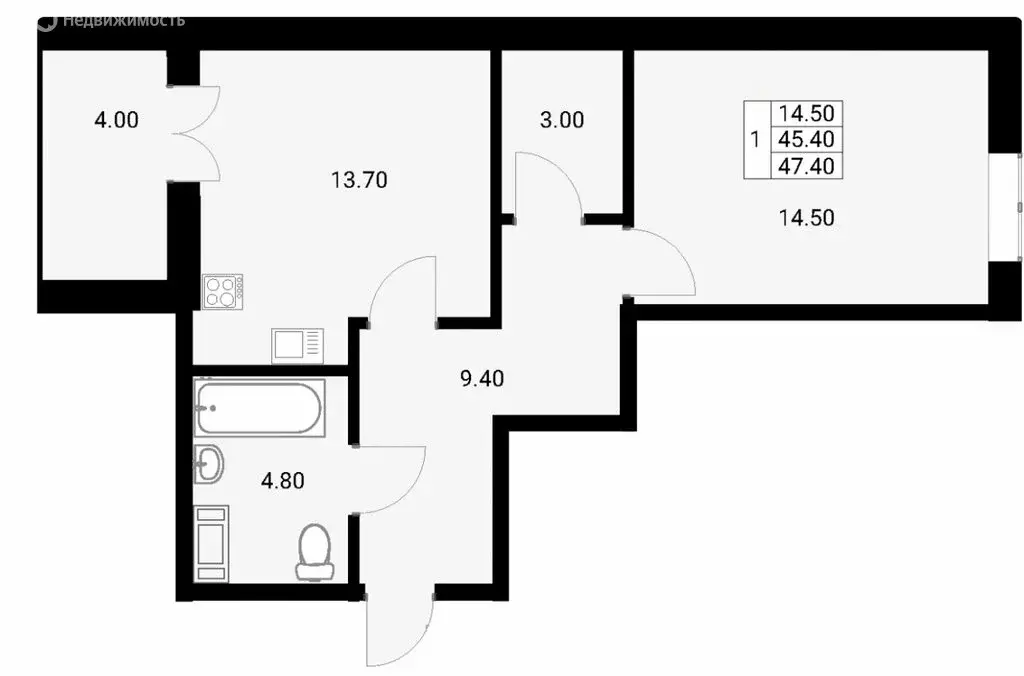 1-комнатная квартира: Санкт-Петербург, улица Дыбенко, 2 (45.4 м) - Фото 0