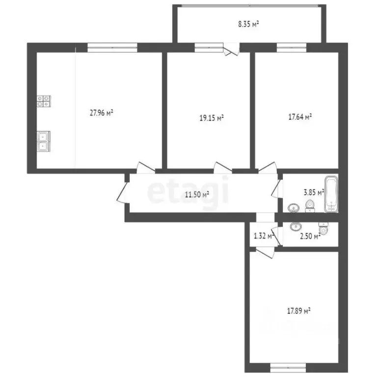 3-к кв. Тюменская область, Тюмень ул. Тимофея Кармацкого, 11 (92.5 м) - Фото 1