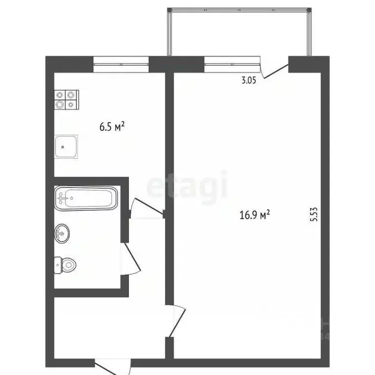1-к кв. Тюменская область, Тюмень Северная ул., 2 (30.7 м) - Фото 0