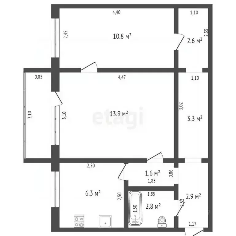 2-к кв. Брянская область, Брянск ул. Пушкина, 48 (44.4 м) - Фото 1