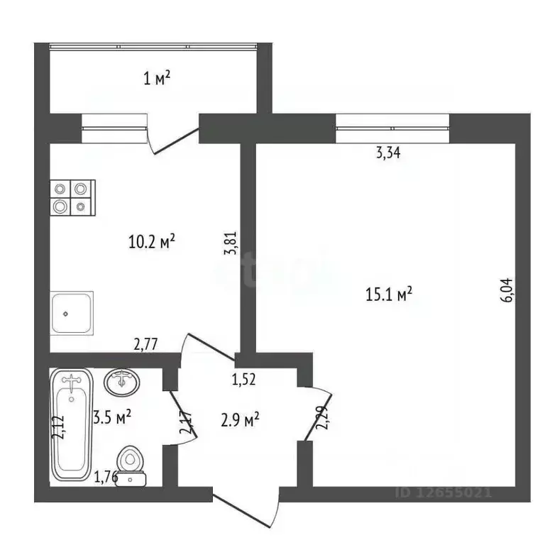 1-к кв. Костромская область, Кострома Окружная ул., 51А (41.2 м) - Фото 1