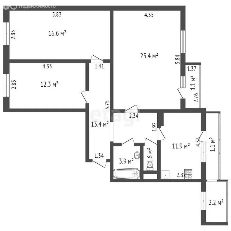 3-комнатная квартира: Чита, Геодезическая улица, 42 (85.1 м) - Фото 0