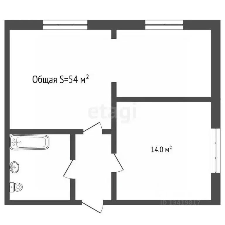 1-к кв. Брянская область, Брянск ул. Фокина, 95 (53.0 м) - Фото 1