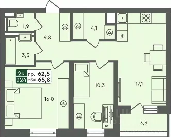 2-к кв. Курганская область, Курган Заозерный жилрайон, 6А мкр, 25/4 ... - Фото 1