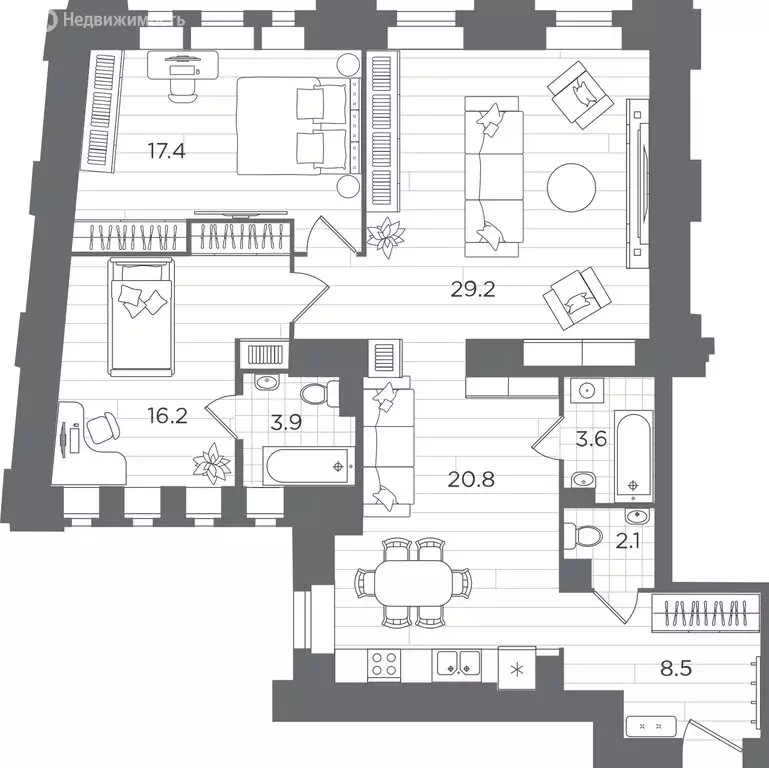 3-комнатная квартира: Санкт-Петербург, наб. Реки Карповки, рядом с д. ... - Фото 1