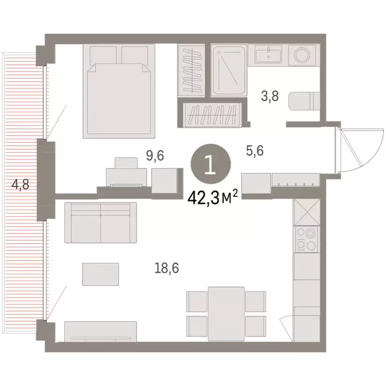 1-комнатная квартира: Екатеринбург, микрорайон Академический, 19-й ... - Фото 2