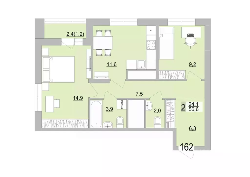2-к кв. Свердловская область, Екатеринбург ул. Черкасская, 5к3 (56.6 ... - Фото 1
