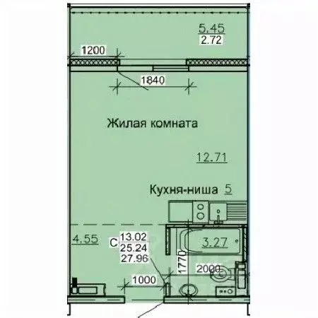 Студия Алтайский край, Барнаул ул. Союза Республик (27.96 м) - Фото 0