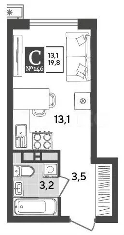 Квартира-студия, 19,8 м, 10/18 эт. - Фото 1